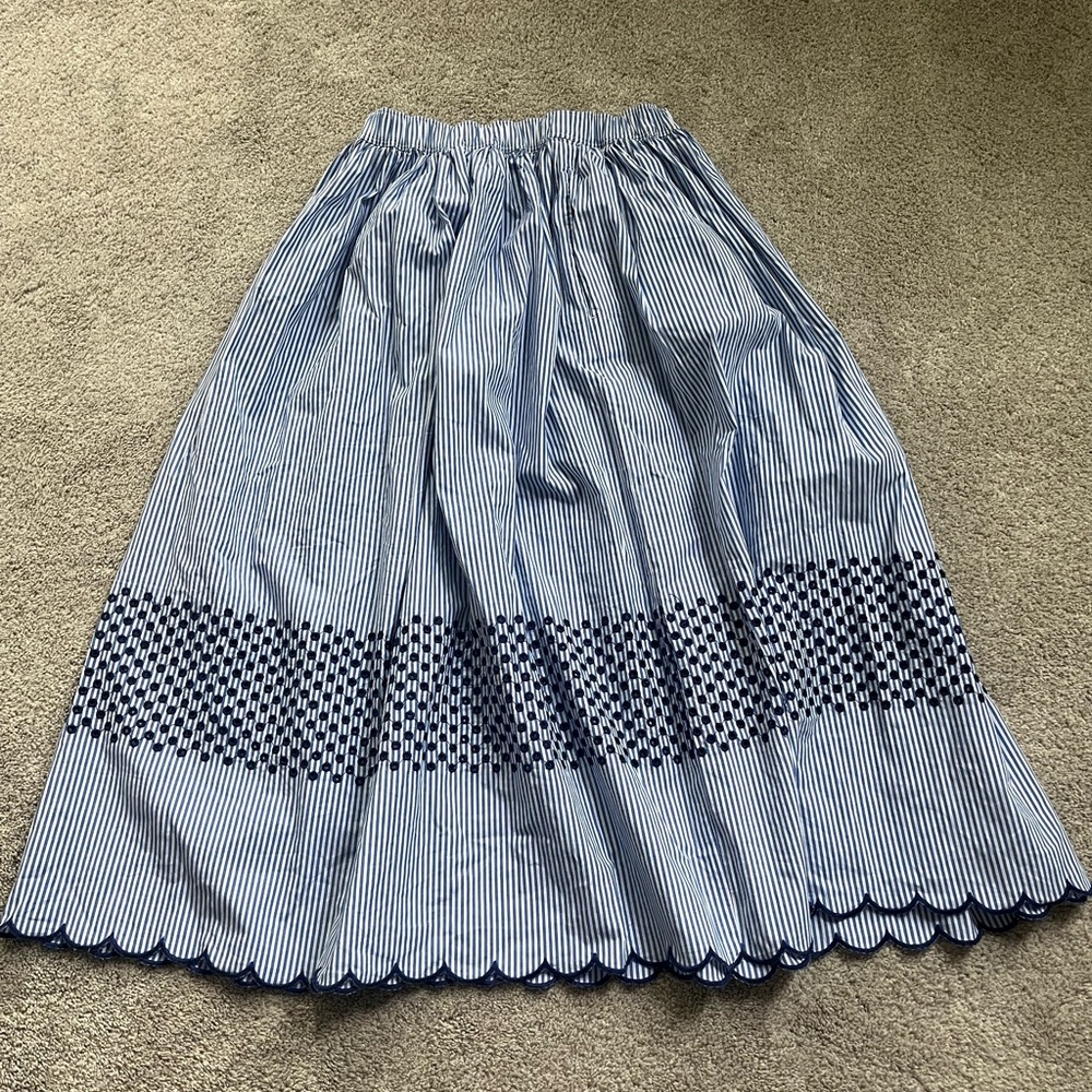JCrew Navy Striped Women's Skirt with Scalloped Detail